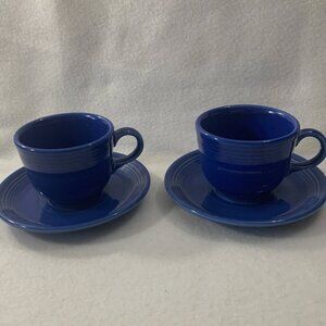 FIESTA Fiestaware Coffee Cup Saucer Set of 2 Homer Laughlin Cobalt Blue Retired